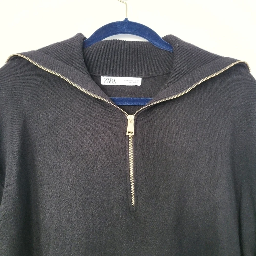 ZARA Black Mini Knit Jumper Dress with Gold Accent Zip Size Medium - Picture 5 of 9